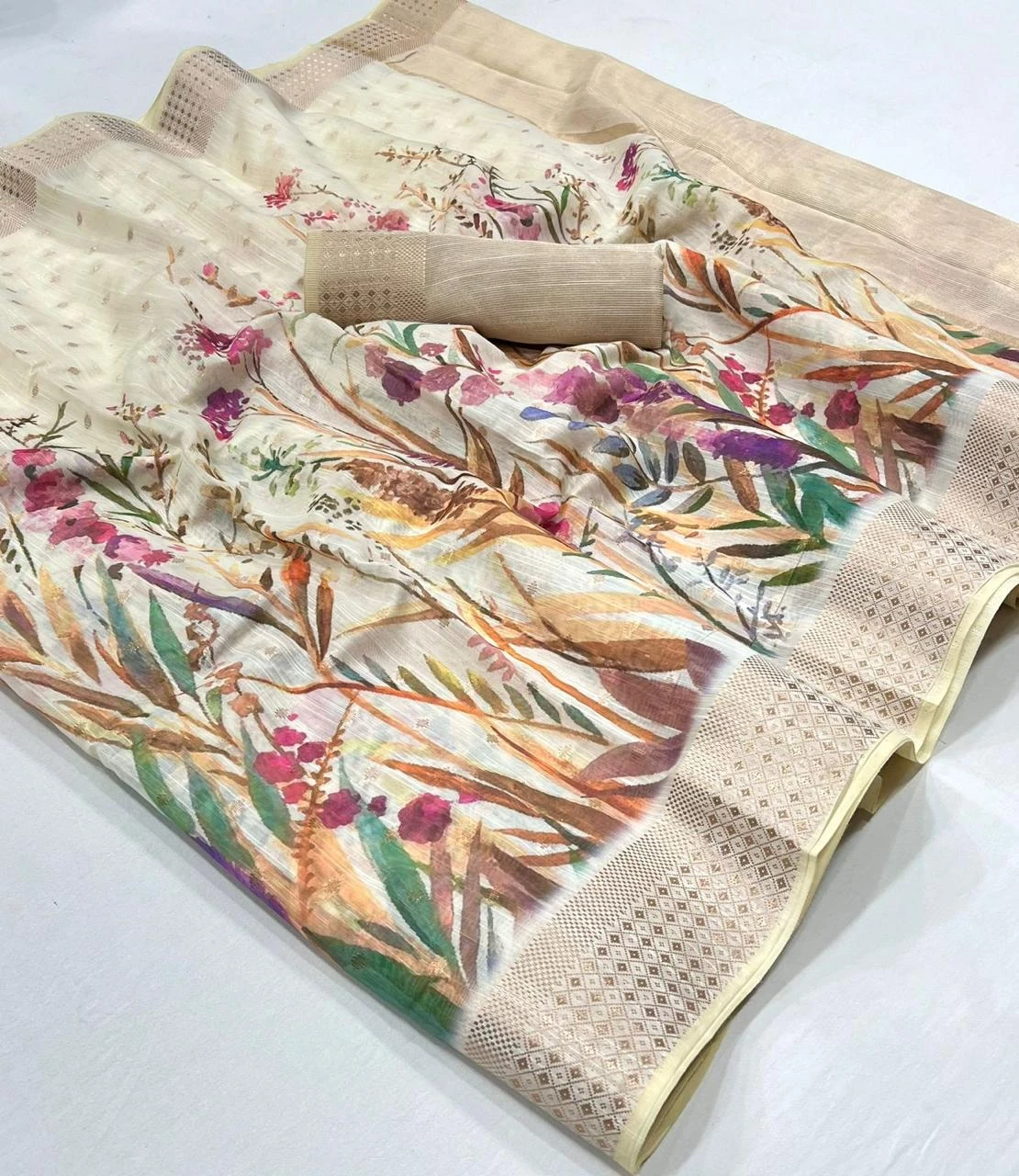 Rajtex Kaffyn Printed Handwoven Linen Wholesale Fancy Sarees Catalog — Wholesale Sarees, rajtex wholesale from Surat - Gallery Image 5